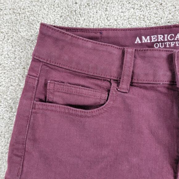 American Eagle Denim Cut Off Shorts Womens 8 Purple Red Stretch Hi Rise Raw Hem - Picture 9 of 16